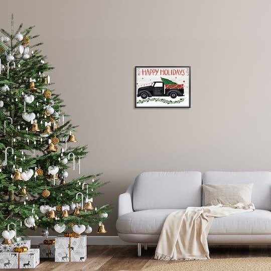 Stupell Industries Happy Holidays Christmas Tree Truck Framed Giclee Art